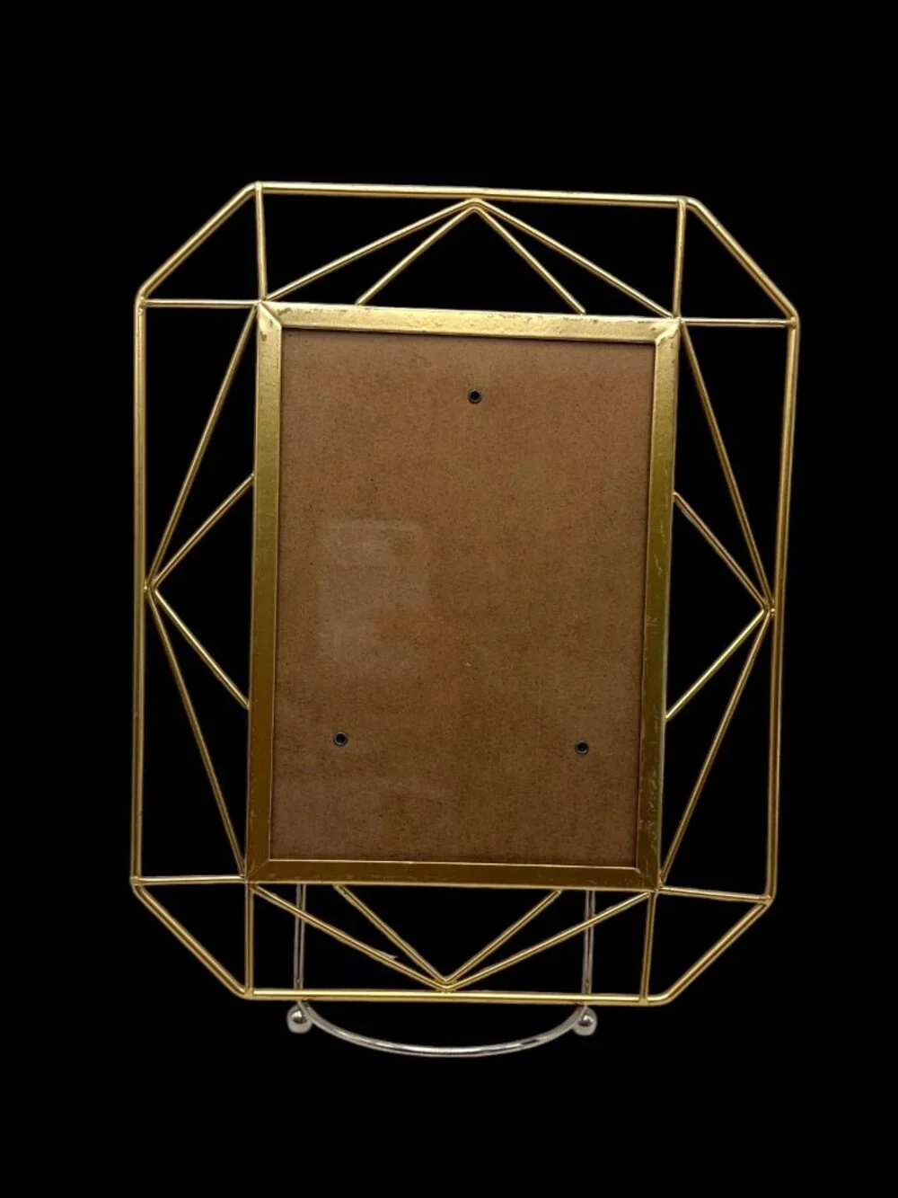 Vintage Gold Geometric Metal 5x7 Picture Frame Easel Tabletop Art Deco MCM